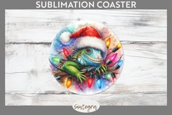 Christmas Iguana v3 Entangled in Lights Round Coaster PNG Product Image 1