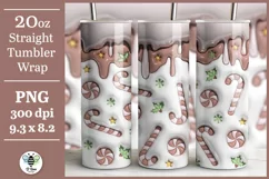 Neutral pink candy cane puff sublimation design being shown on a 20oz tumbler