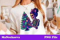 Christmas Iridescent Sublimation Neon Skeleton Girl Clipart Product Image 1