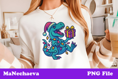 Christmas Iridescent Sublimation | Neon Dinosaur Clipart Product Image 1
