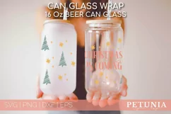 CHRISTMAS CAN GLASS WRAP BEING USED AS A CHRISTMAS BEER CAN GLAS WRAP PRINT