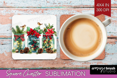 Christmas Jars Xmas Square Coaster Christmas Coaster PNG Product Image 1