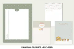 Set of four printable 3x4 Christmas journaling cards in soft sage cream blush and neutral colors