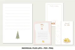 Set of four printable 3x4 Christmas journaling cards in soft sage pink mustard and cream colors