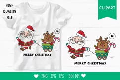 Santa and reindeer kawaii Christmas clipart xmas cartoon Product Image 1