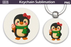 Christmas Round Keychain | Penguin Crochet Key Ring Product Image 1