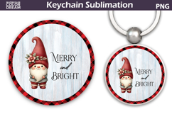 Merry Christmas Round Keychain | Retro Gnome Key Ring Product Image 1