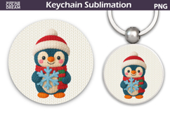Christmas Round Keychain | Penguin Crochet Key Ring Product Image 1