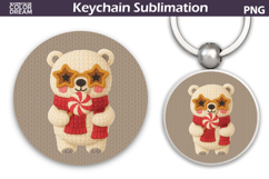 Christmas Round Keychain | Polar Bear Crochet Key Ring Product Image 1