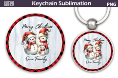 Merry Christmas Round Keychain | Retro Snowman Key Ring Product Image 1