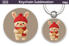 Christmas Round Keychain | Bunny Crochet Key Ring Product Image 1