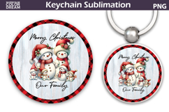 Merry Christmas Round Keychain | Retro Snowman Key Ring Product Image 1