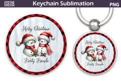 Merry Christmas Round Keychain | Retro Snowman Key Ring Product Image 1