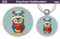 Christmas Round Keychain | Penguin Crochet Key Ring Product Image 1