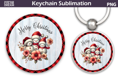 Merry Christmas Round Keychain | Retro Snowman Key Ring Product Image 1