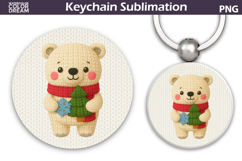 Christmas Round Keychain | Polar Bear Crochet Key Ring Product Image 1
