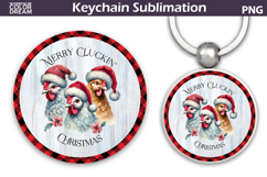 Merry Christmas Round Keychain | Retro Chicken Key Ring Product Image 1