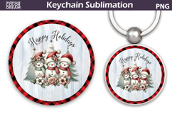 Merry Christmas Round Keychain | Retro Snowman Key Ring Product Image 1