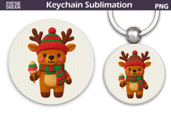 Christmas Round Keychain | Reindeer Crochet Key Ring Product Image 1