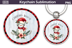 Merry Christmas Round Keychain | Retro Snowman Key Ring Product Image 1