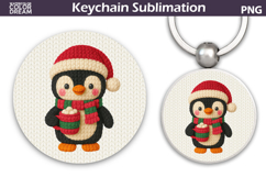 Christmas Round Keychain | Penguin Crochet Key Ring Product Image 1