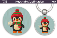 Christmas Round Keychain | Penguin Crochet Key Ring Product Image 1