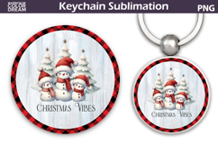 Merry Christmas Round Keychain | Retro Snowman Key Ring Product Image 1