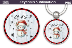Merry Christmas Round Keychain | Retro Snowman Key Ring Product Image 1