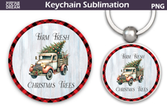 Merry Christmas Round Keychain | Retro Truck Key Ring Product Image 1