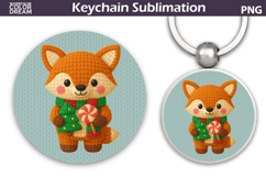 Christmas Round Keychain | Fox Crochet Key Ring Product Image 1