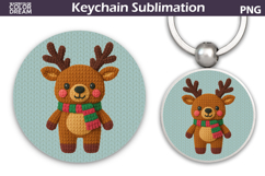 Christmas Round Keychain | Reindeer Crochet Key Ring Product Image 1