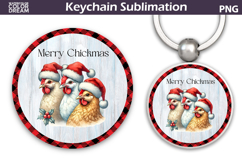 Merry Christmas Round Keychain | Retro Chicken Key Ring Product Image 1