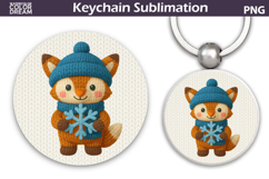 Christmas Round Keychain | Fox Crochet Key Ring Product Image 1