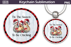 Merry Christmas Round Keychain | Retro Chicken Key Ring Product Image 1
