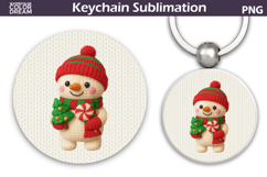 Christmas Round Keychain | Snowman Crochet Key Ring Product Image 1