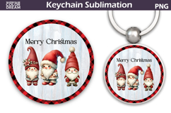 Merry Christmas Round Keychain | Retro Gnome Key Ring Product Image 1