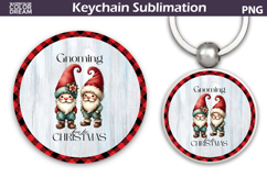 Merry Christmas Round Keychain | Retro Gnome Key Ring Product Image 1