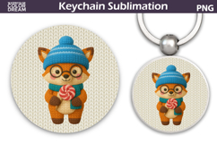Christmas Round Keychain | Fox Crochet Key Ring Product Image 1