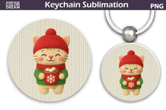 Christmas Cat Round Keychain | Kitty Crochet Key Ring Product Image 1
