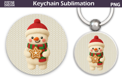 Christmas Round Keychain | Snowman Crochet Key Ring Product Image 1