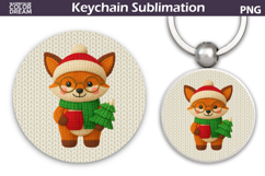 Christmas Round Keychain | Fox Crochet Key Ring Product Image 1