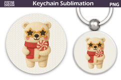 Christmas Round Keychain | Polar Bear Crochet Key Ring Product Image 1