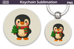 Christmas Round Keychain | Penguin Crochet Key Ring Product Image 1