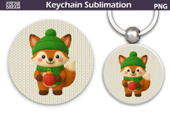 Christmas Round Keychain | Fox Crochet Key Ring Product Image 1