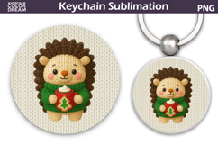 Christmas Round Keychain | Hedgehog Crochet Key Ring Product Image 1