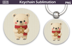 Christmas Round Keychain | Polar Bear Crochet Key Ring Product Image 1