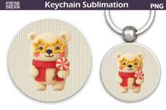 Christmas Round Keychain | Polar Bear Crochet Key Ring Product Image 1