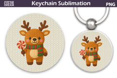Christmas Round Keychain | Reindeer Crochet Key Ring Product Image 1