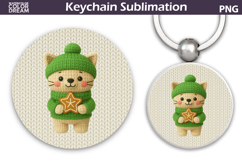 Christmas Cat Round Keychain | Kitty Crochet Key Ring Product Image 1
