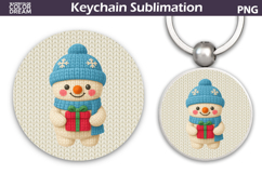 Christmas Round Keychain | Snowman Crochet Key Ring Product Image 1